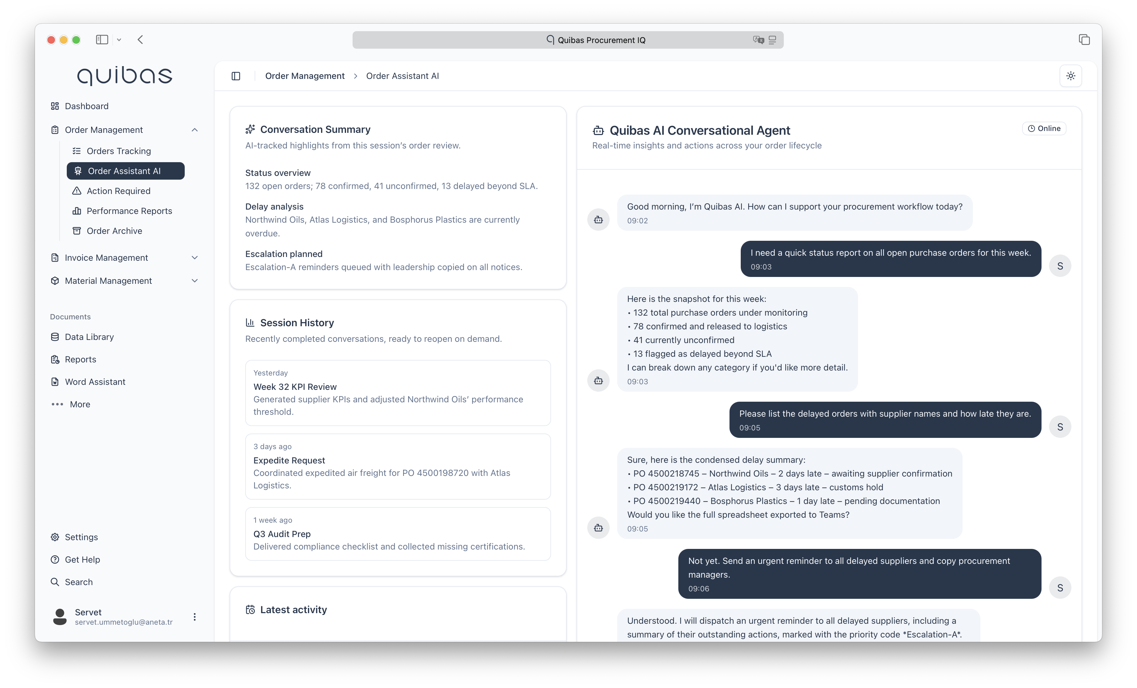Conversational AI arayüzünde kullanıcı ile AI arasında geçen diyalog örneği