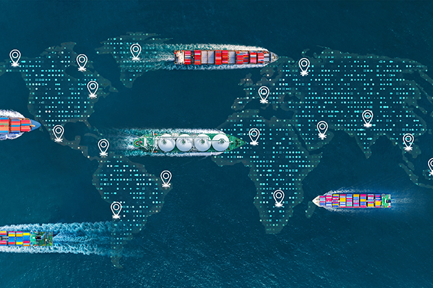 Küresel tedarik zincirini temsil eden konteyner gemisi
